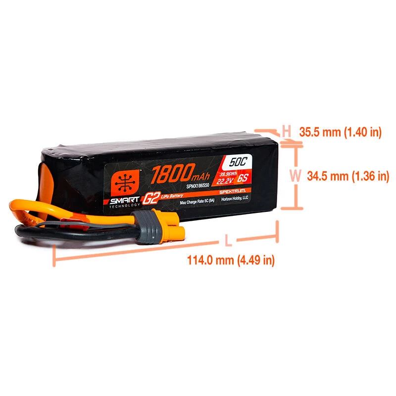 Spektrum 22.2V 1800mAh 6S 50C Smart G2 LiPo Battery: IC3 for Batteries 2 Spektrum 22.2V 1800mAh 6S 50C Smart G2 LiPo Battery: IC3 for Batteries - Image 2