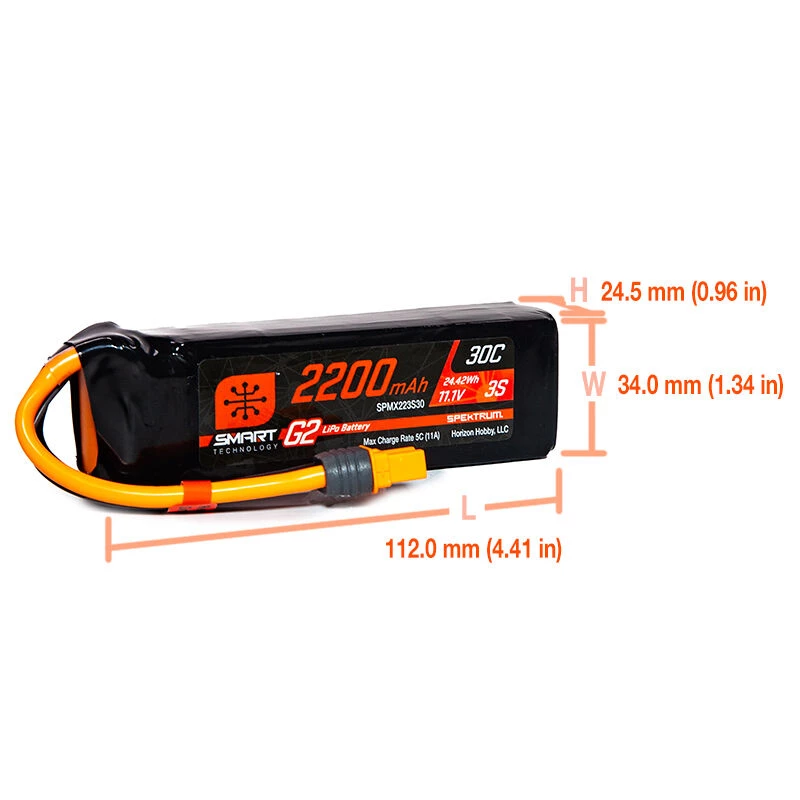 Spektrum 11.1V 2200mAh 3S 30C Smart G2 LiPo Battery: IC3 for Batteries 2 Spektrum 11.1V 2200mAh 3S 30C Smart G2 LiPo Battery: IC3 for Batteries - Image 2