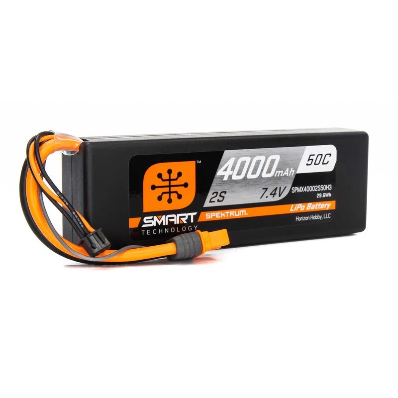 Spektrum 7.4V 4000mAh 2S 50C Smart LiPo Battery, IC3 for Batteries 1 Spektrum 7.4V 4000mAh 2S 50C Smart LiPo Battery, IC3 for Batteries