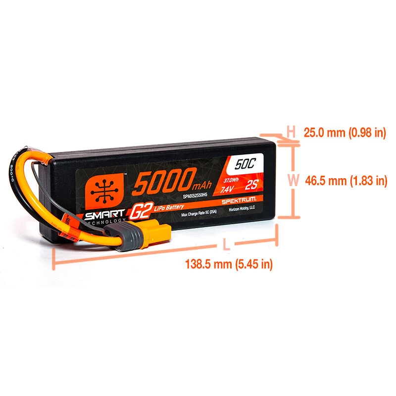 Spektrum 7.4V 5000mAh 2S 50C Smart G2 Hardcase LiPo Battery: IC5 for Batteries 2 Spektrum 7.4V 5000mAh 2S 50C Smart G2 Hardcase LiPo Battery: IC5 for Batteries - Image 2