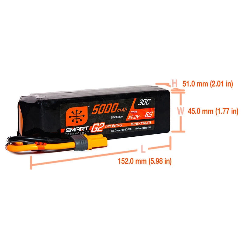 Spektrum 22.2V 5000mAh 6S 30C Smart G2 LiPo Battery: IC5 for Batteries 2 Spektrum 22.2V 5000mAh 6S 30C Smart G2 LiPo Battery: IC5 for Batteries - Image 2